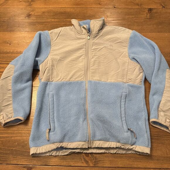 The North Face Full Zip Denali Jacket Blue Girls Large  Gray Fleece Polartec‎ - Picture 1 of 6